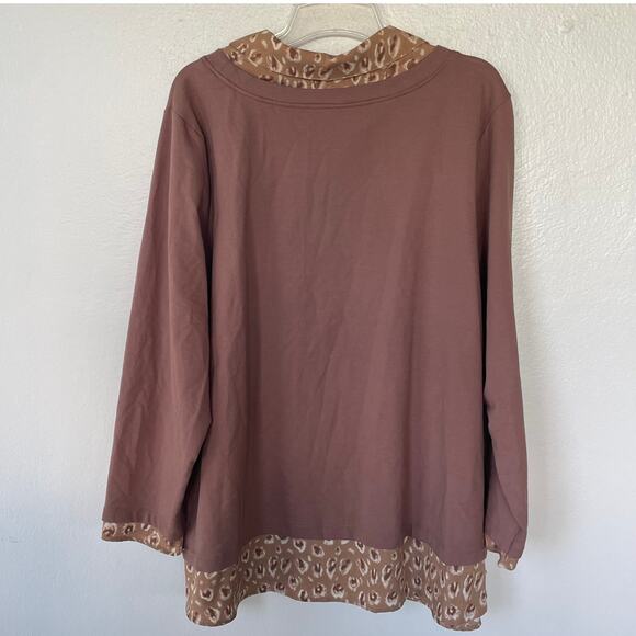 Isaac Mizrahi French Terry & Woven Layered Top-Chestnut Mousse size 3X - Picture 11 of 11